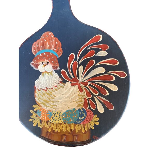 Vintage Hand-Painted Chicken-Themed Decorative Wooden Cutting Board Farm House - Picture 8 of 8
